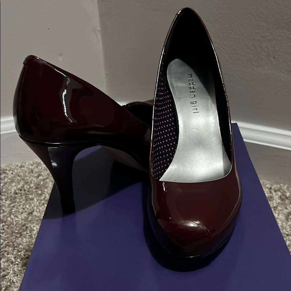 Madden Girl Burgundy Patent Heels